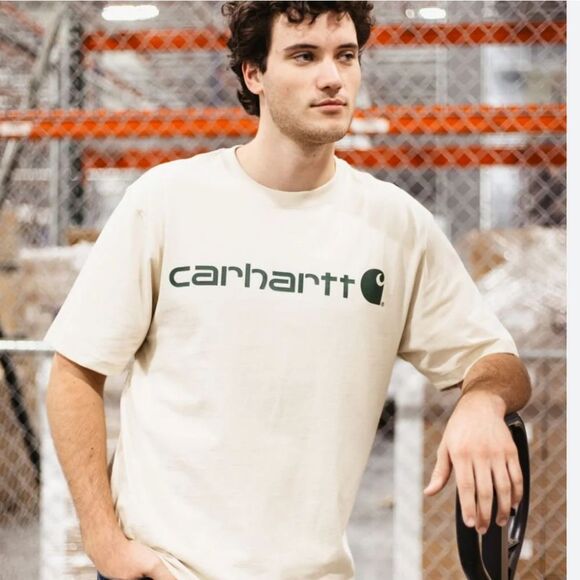 Carhartt Loose Fit Heavyweight Logo Graphic S/S T-Shirt- Oat Milk - Picture 1 of 6
